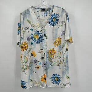 Maggie Barnes Womens Button Up‎ Top Size 1X Floral Bloomcore V Neck Casual